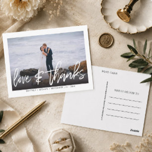 Hand-Lettered Photo Love Thanks Modern White Postcard