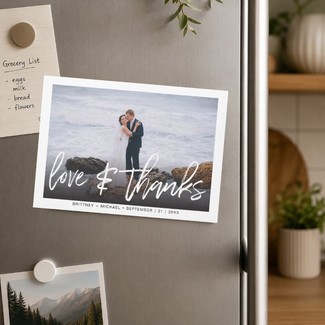 Hand Lettered Photo Love & Thanks Wedding Thanks (Express your sincere gratitude with effortless, contemporary style using this modern thank you.)