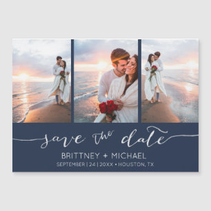 Hand Lettered Photo Navy Blue Save the Date
