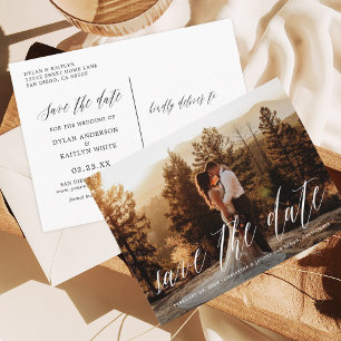 Hand Lettered Photo Rustic Save the Date Postcard