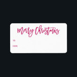 Hand Lettered Pink Merry Christmas Script Gift Label<br><div class="desc">Hand lettered Merry Christmas script in festive pink color,  holiday gift labels. Features matching pink color To and From on white background.</div>