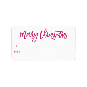 Hand Lettered Pink Merry Christmas Script Gift Label