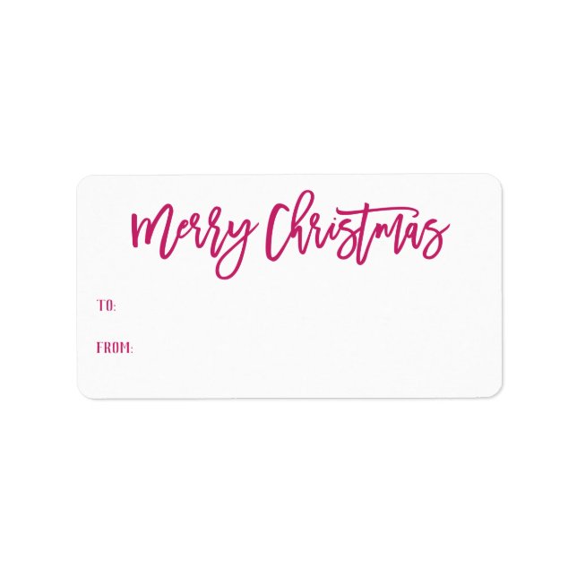 Hand Lettered Pink Merry Christmas Script Gift Label (Front)