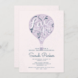 Hand Lettered Purple Hot Air Balloon Bridal Shower Invitation