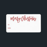 Hand Lettered Red Merry Christmas Script Gift Label<br><div class="desc">Hand lettered Merry Christmas script in festive red colour,  holiday gift labels. Features matching red colour To and From on white background.</div>