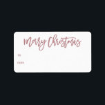 Hand Lettered Rose Merry Christmas Script Gift Label<br><div class="desc">Hand lettered Merry Christmas script in festive dusty rose,  holiday gift labels. Features matching colour To and From on white background.</div>