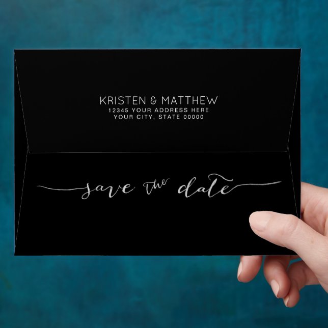 Hand-Lettered Save the Date Address Black Envelope (Hand)