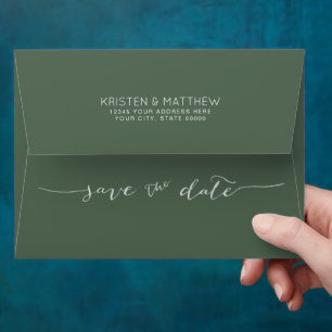 Hand-Lettered Save the Date Address Dark Sage Envelope