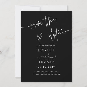 Hand Lettered Script Black Wedding Save The Date