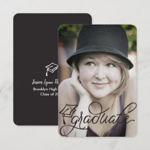 Hand lettered script & cap graduation announcement