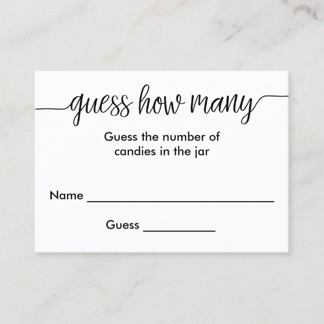 Hand Lettered Script Guess How Many Card (Front)