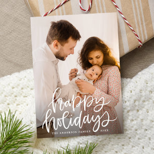 Hand-Lettered Script Happy Holidays Photo Holiday Card