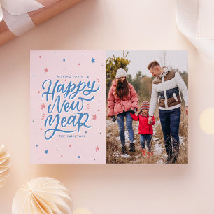 Hand Lettered Script Happy New Year 2025 Photo Holiday Card