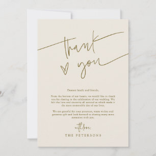 Hand Lettered Script Heart Cream Wedding Photo Thank You Card
