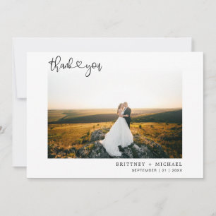 Hand-Lettered Script Heart Photo Love & Thanks Thank You Card