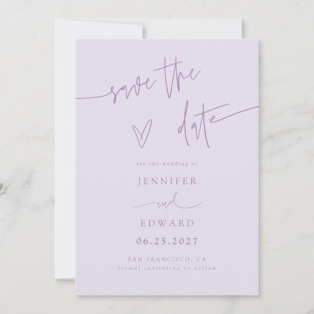Hand Lettered Script Lilac Wedding Save The Date (Front)