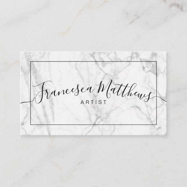 Hand Lettered Script Marble Modern Elegant Business Card (Front)