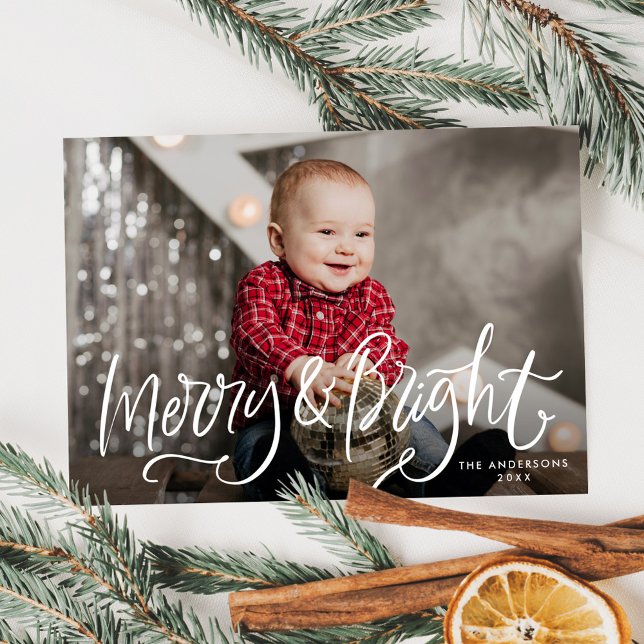 Hand-Lettered Script Merry & Bright Photo Holiday Card (Creator Uploaded)