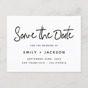 Hand Lettered Script Modern Simple Save the Date Announcement Postcard