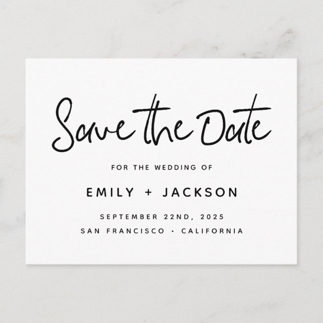 Hand Lettered Script Modern Simple Save the Date Announcement Postcard (Front)