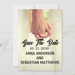 Hand lettered script overlay design photo save the date
