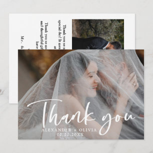 Hand Lettered Script Overlay Wedding Photo Thank You Card