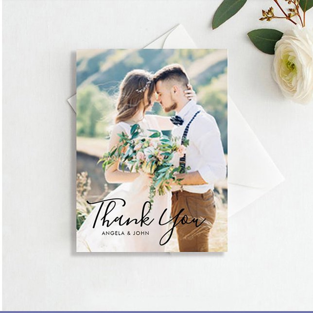Hand Lettered Script Photo Wedding Thank You Postcard (Creator Uploaded)