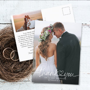 Hand Lettered Script Photos Wedding Thank You Postcard
