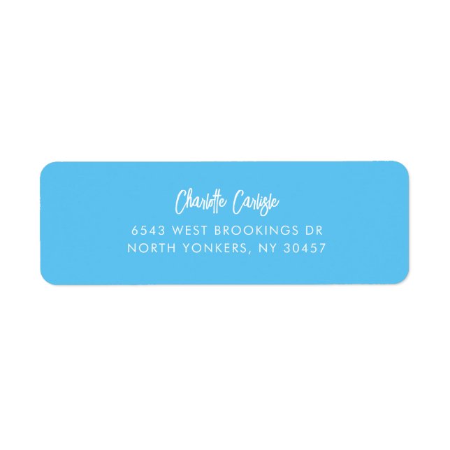 Hand Lettered Script Sky Blue Return Address  Labe (Front)