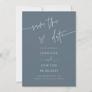 Hand Lettered Script Slate Blue Save The Date