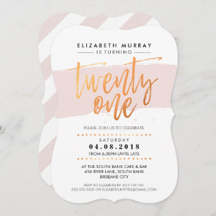 HAND LETTERED SCRIPT type trendy copper blush pink Invitation