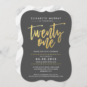 HAND LETTERED SCRIPT type trendy gold foil grey Invitation