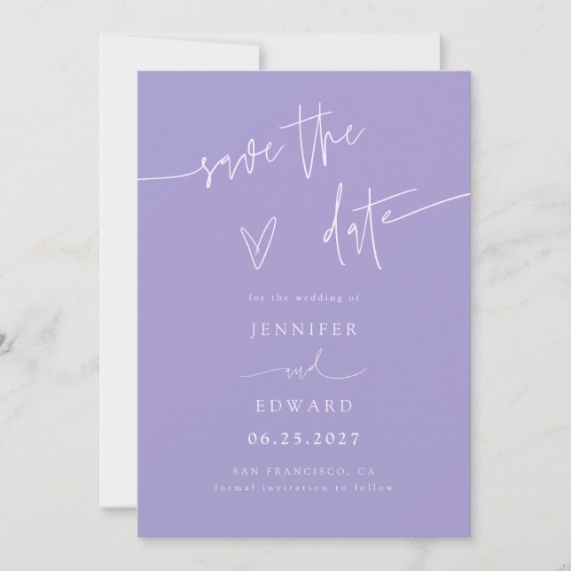 Hand Lettered Script Violet Wedding Save The Date (Front)