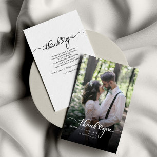 Hand-Lettered Script Wedding Photo Thank You Card
