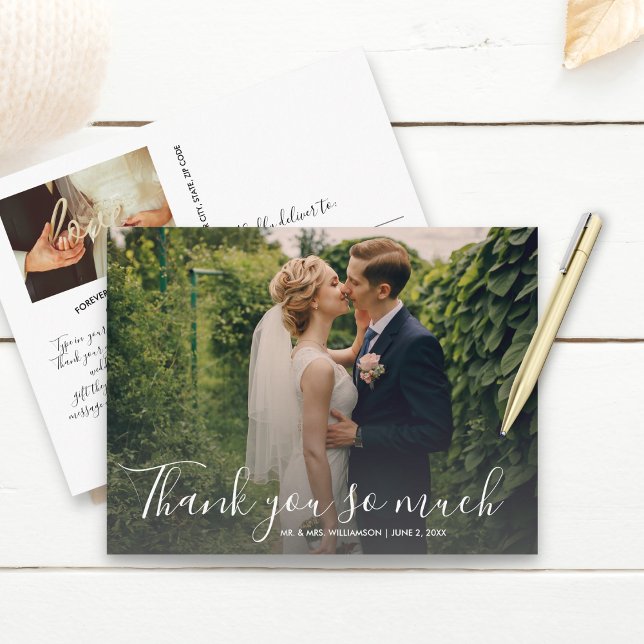 Hand Lettered Script Wedding Photo Thank You Postcard (Creator Uploaded)