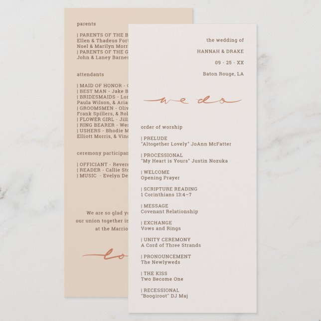 Hand Lettered Script Wedding Programme (Front/Back)