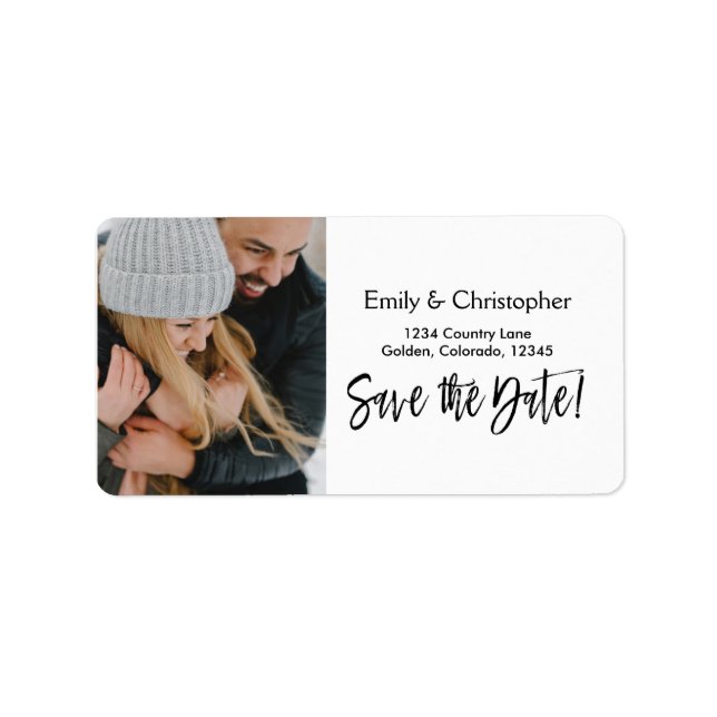 Hand Lettered Script Wedding Save the Date Photo Label (Front)