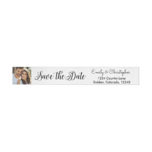 Hand Lettered Script Wedding Save the Date Photo Wraparound Address Label