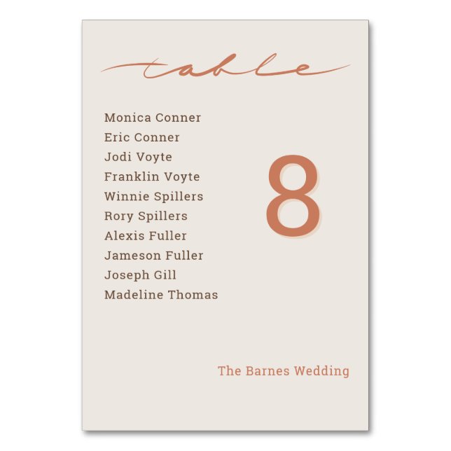 Hand Lettered Script Wedding Table Number (Front)