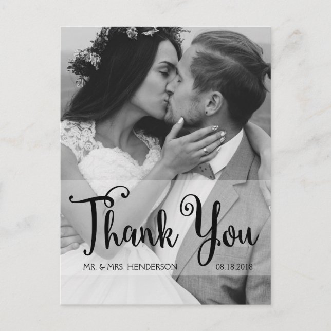 Hand Lettered Script Wedding Thank You Photo Card (Front)