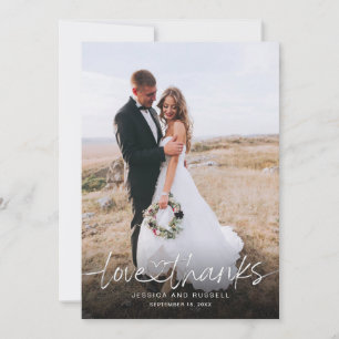 Hand Lettered Script with Heart Photos Wedding Thank You Card