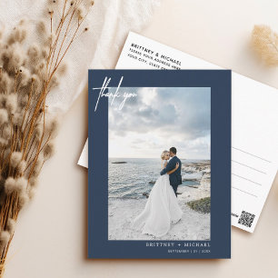 Hand-Lettered Simple Dusty Navy Blue Thank you Postcard