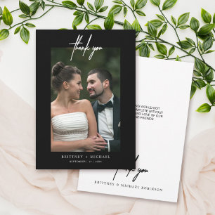Hand-Lettered Simple Photo Black Thank You Card