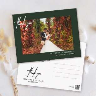 Hand-Lettered Simple Photo Thank You Forest Green Postcard