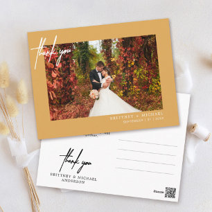 Hand-Lettered Simple Photo Thank You Mustard Postcard