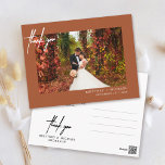 Hand-Lettered Simple Photo Thank You Terracotta Postcard<br><div class="desc">Thank your guests with this modern photo thank you card with hand-lettered "thank you".</div>