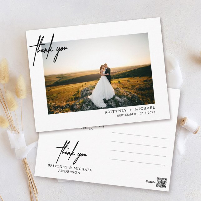 Hand-Lettered Simple Photo Thank You White Postcard (Creator Uploaded)