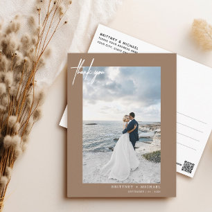 Hand-Lettered Simple Tan Thank you Postcard