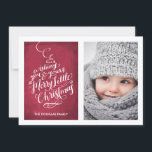 Hand Lettered Typography Ornament | Christmas Holiday Card<br><div class="desc">This Christmas card features hand lettered calligraphy ornament on a grungy red background. Add a photo to the back and your personalised text. Opt for a textured paper for something extra special.</div>