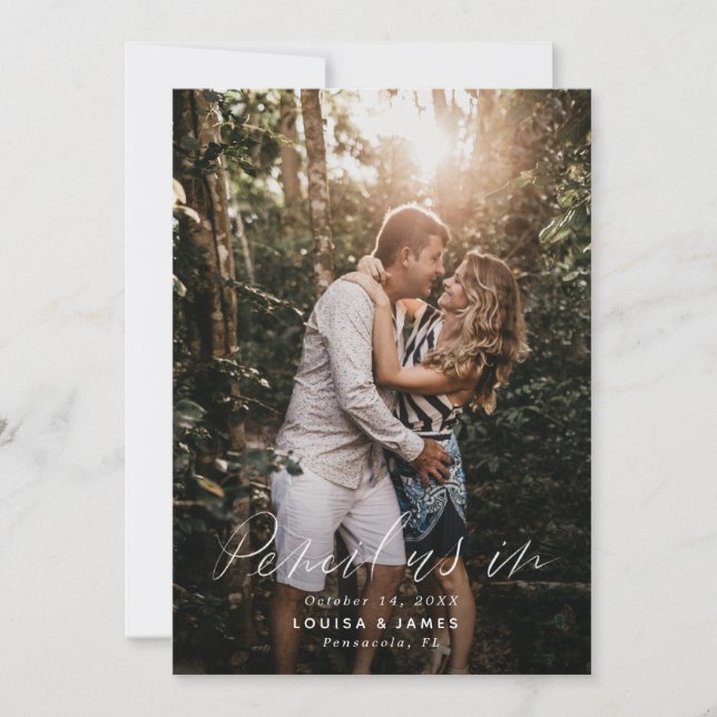 Hand Lettered Vertical Photo Save the Date Invitation (Front)